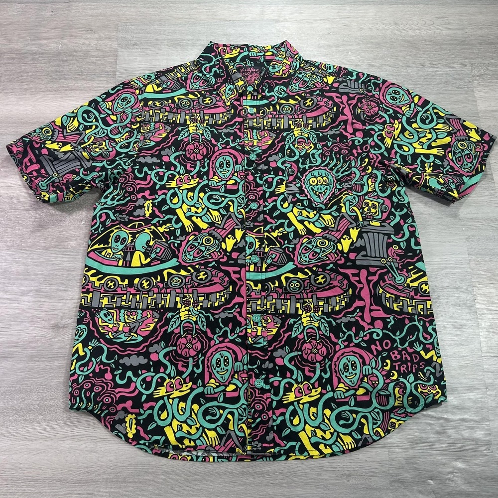 Killer Acid Shirt Mens Medium Multicolor Psychedelic Short Sleeve Button Up